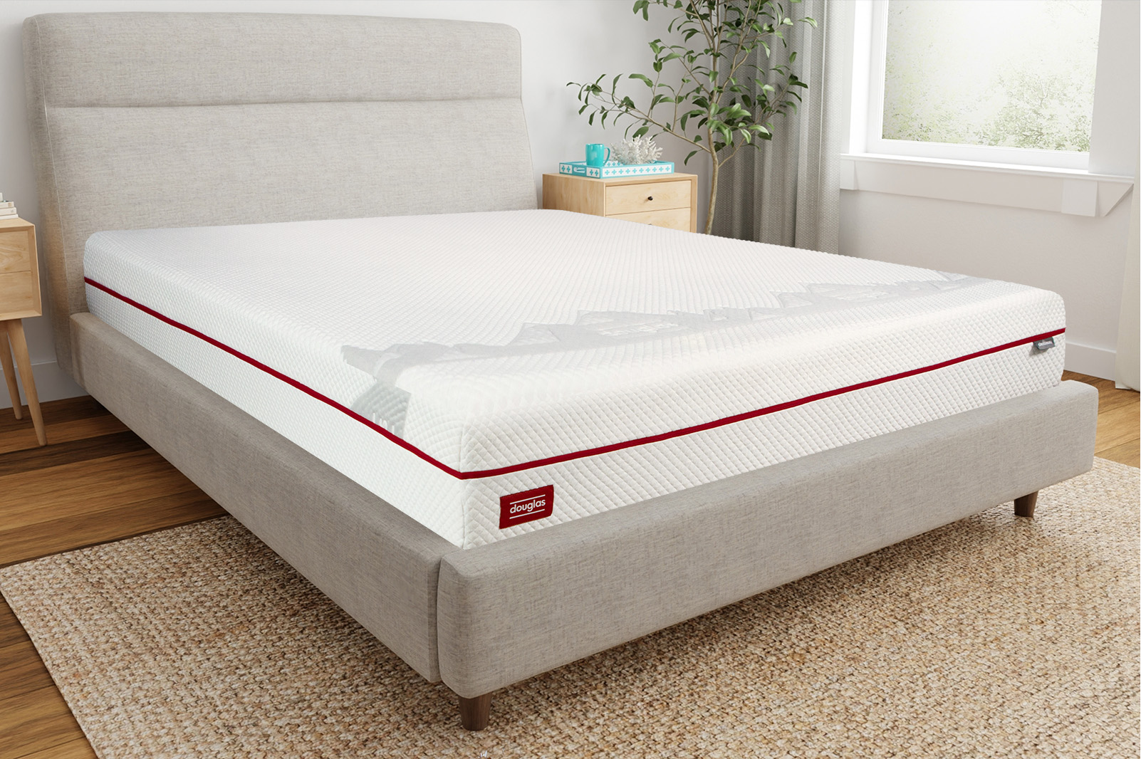 DouglasOriginalCornerAngle MattressReviewscom Corner view of the Douglas Original mattress on a bed