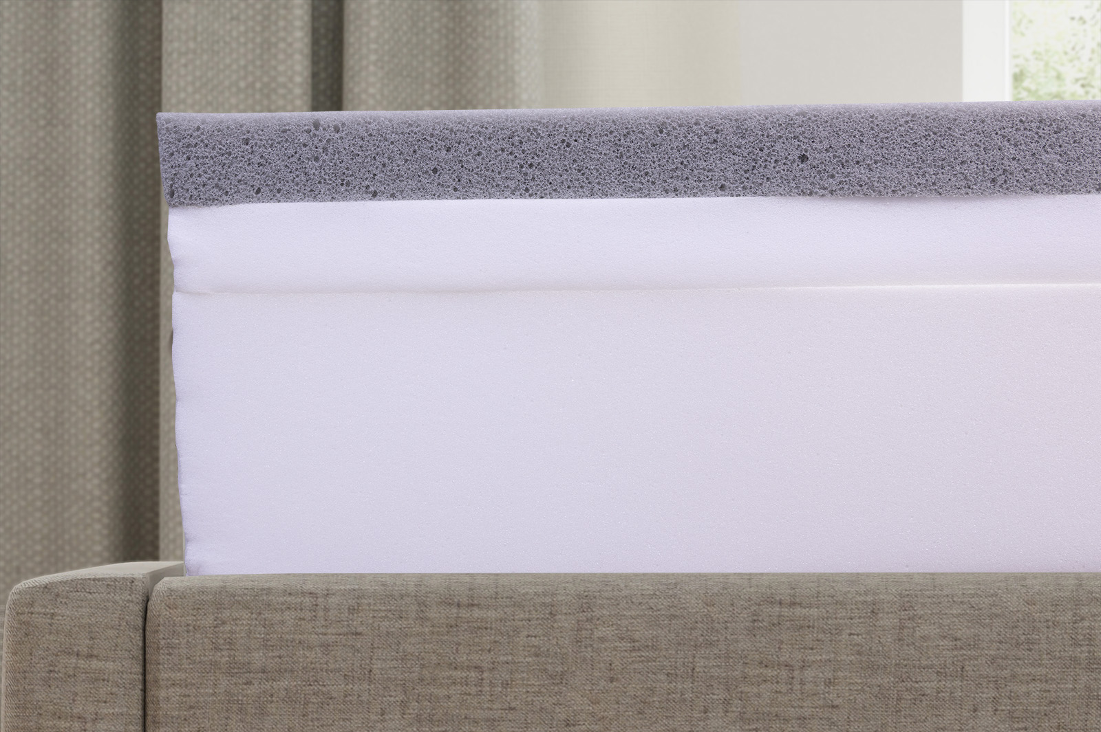 GhostbedComfortFoamInternalsSide MattressReviewscom Side view of the GhostBed Comfort Foam mattress's internal layers