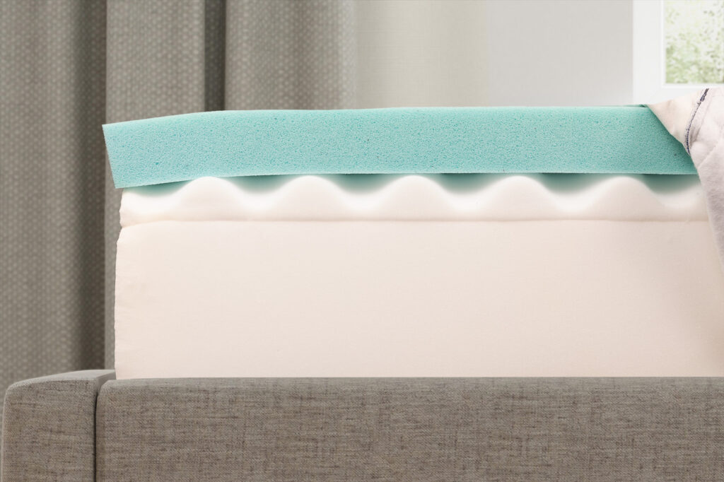 NovaformComfortGrandePlusAdvancedInternalsSide MattressReviewscom Side view of the novaform comfort grande plus mattress's internal layers