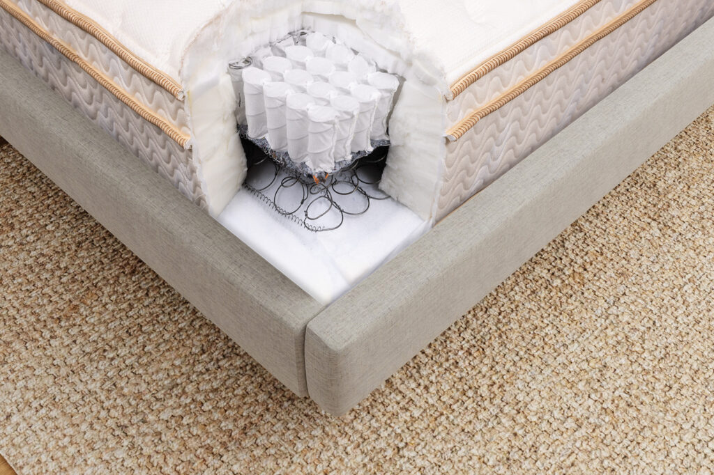 SaatvaClassicInternalsCorner MattressReviewscom Corner view of the Saatva Classic mattress's internal layers